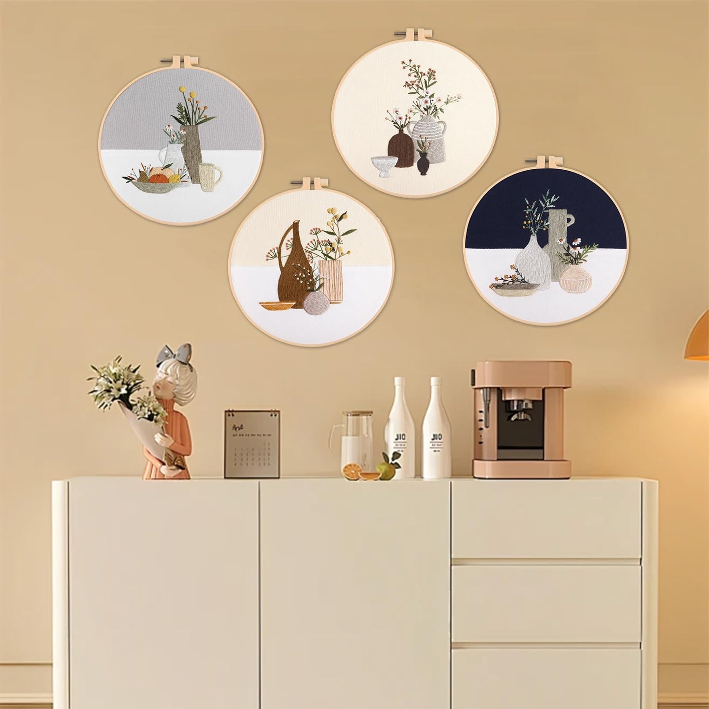 Maydear 4 Sets Embroidery Kit,Embroidery Kit for Beginners Adults, Punch Needle Kit Cross Stitch Kits with Embroidery Hoop and Instructions,Hand Embroidery Starter Kit (vase)