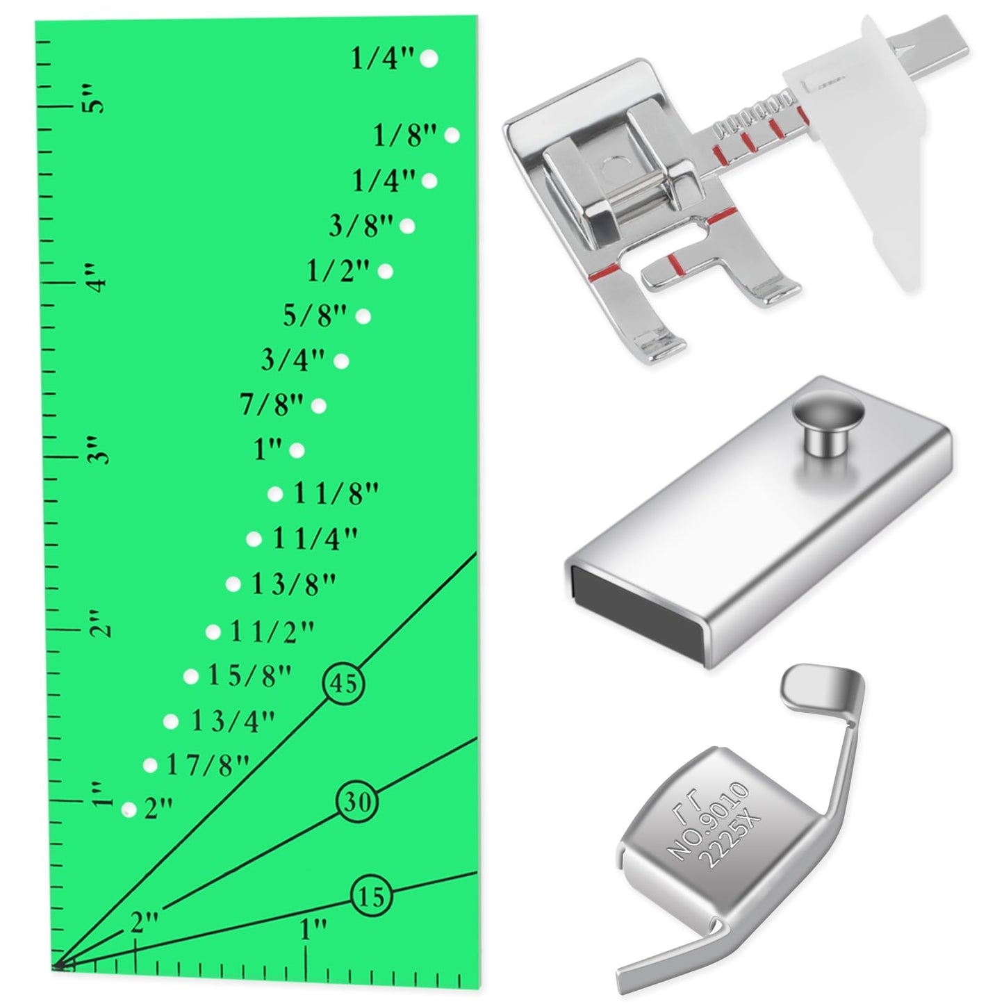 Adjustable Magnetic Seam Guide Ruler, 4-Piece Sewing Machine Accessory Set for Beginners & Professionals
