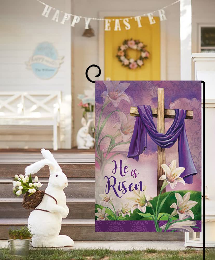 Sambosk He is Risen Spring Easter Small Garden Flag Vertical Double Sided Burlap Welcome Farmhouse Yard Outdoor Decoration 12 x 18 Inches