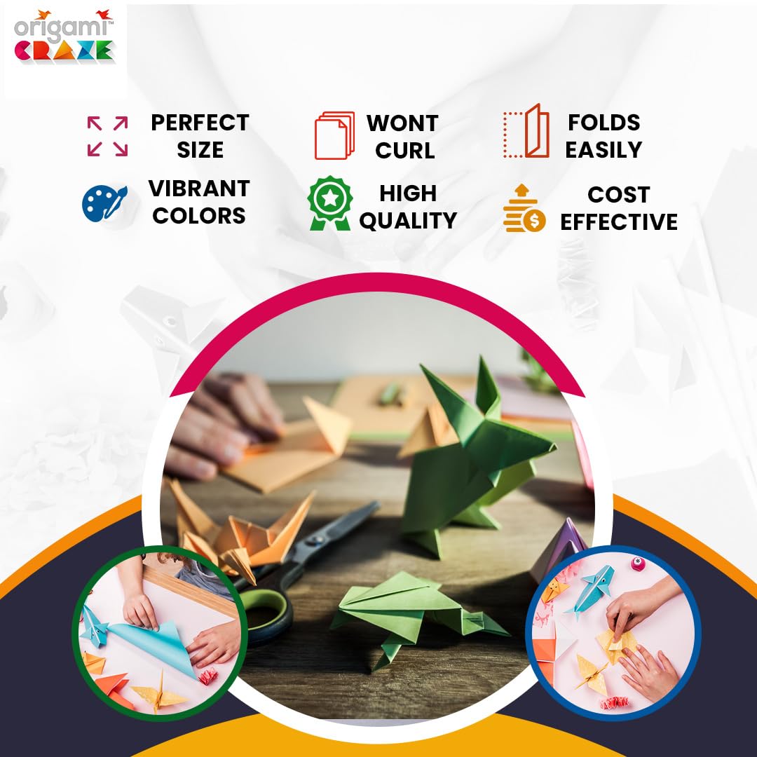 Origami Paper 500 Sheets Premium Quality for Arts and Crafts 6" Square Sheets 20 Vibrant Colours Same Colour on Both Sides 100 Design Ebook Included (See Back of Cover for Download info)