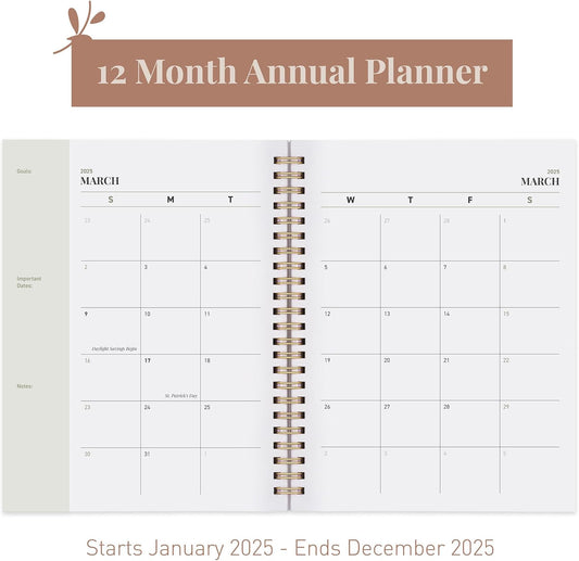 Rileys 2025 Weekly Planner - Annual Weekly & Monthly Agenda Planner, Jan - Dec 2025, Flexible Cover, Notes Pages, Twin-Wire Binding (8 x 6-Inches, Green)