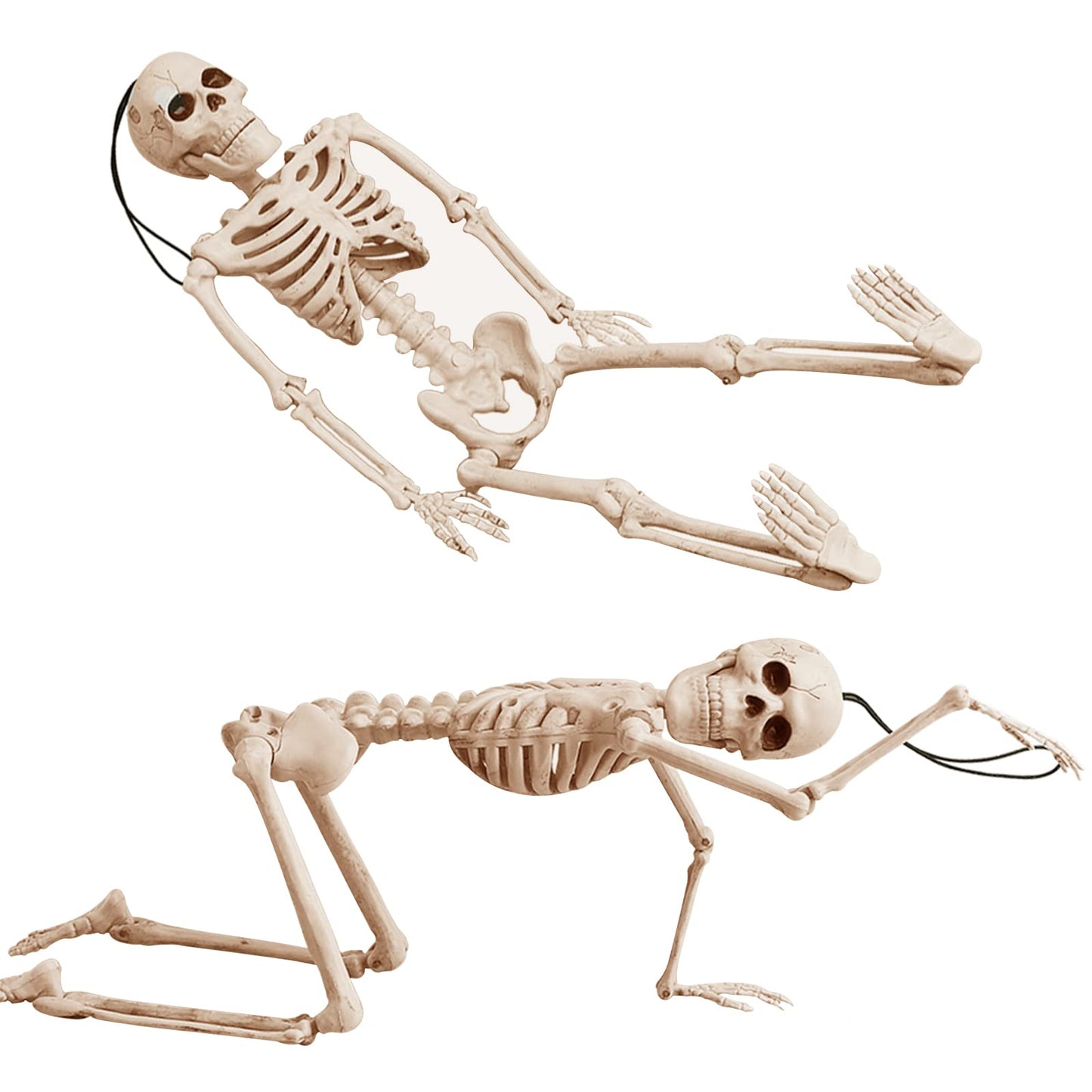 16" Small Skeleton Halloween Decor: Posable Hanging Halloween Skeleton Decorations Mini - Poseable Joints Skeleton Plastic Full Body for Indoor Outdoor, 2 Packs