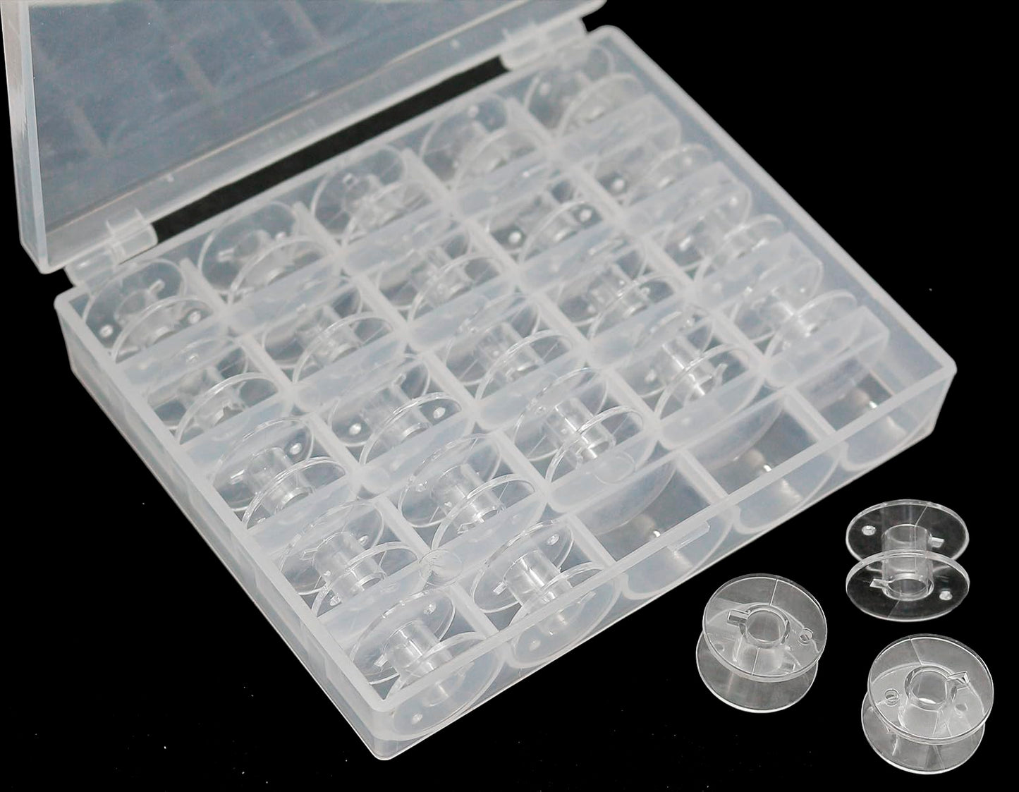 YEQIN 25 Pcs Bobbins for Sewing Machine, Sewing Bobbins with Case, Sa156 Bobbins, Bobbins Class 15, Plastic Bobbins Compatible with Brother Singer Sewing and Embroidery Machine (25 Bobbins with Box)