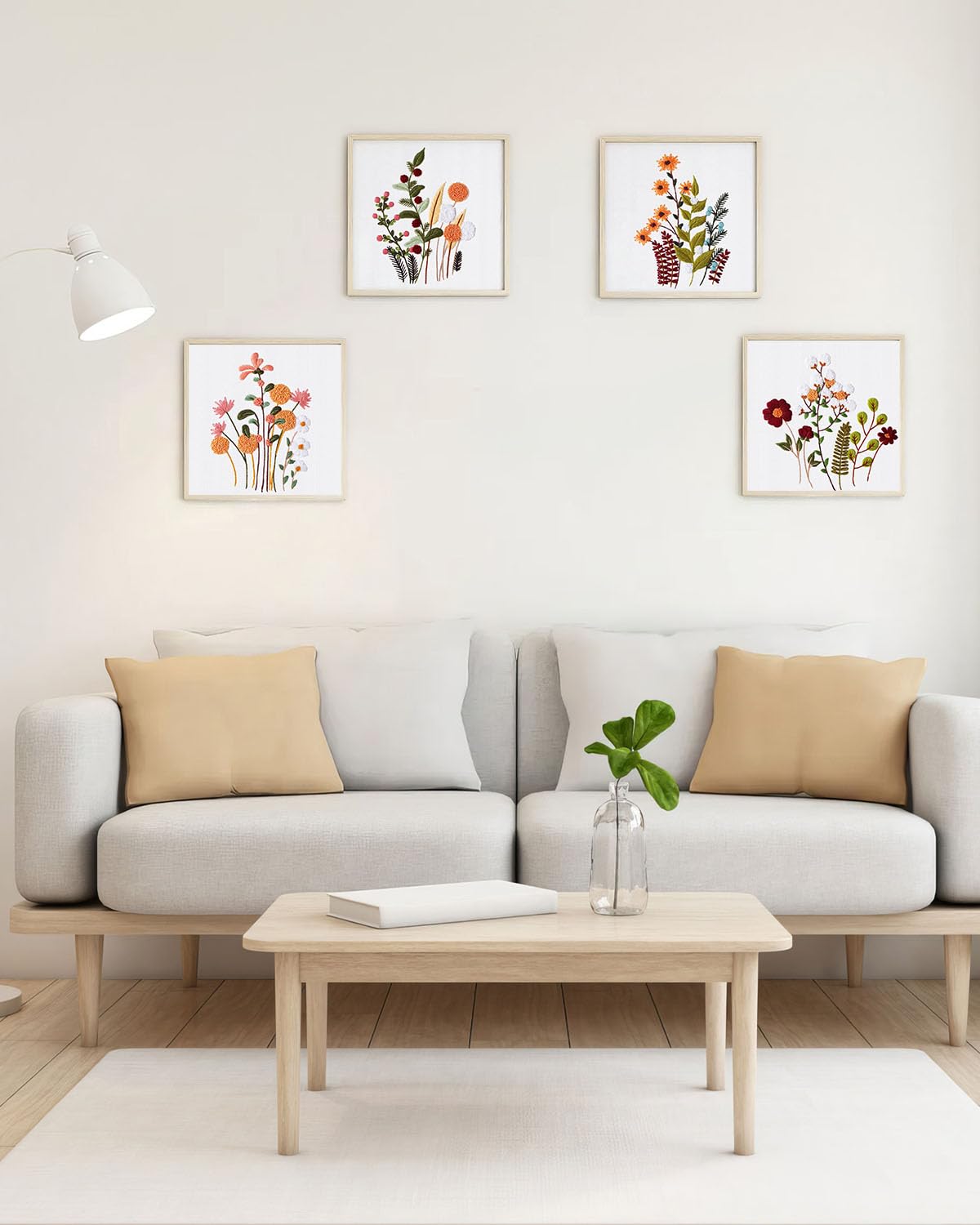 4 Sets Embroidery Kit for Beginners,Hummingbird and Flower Cross Stitch Set for Include Embroidery Cloth Hoops Threads for Craft Lover Hand Stitch (Flowers and Plants)