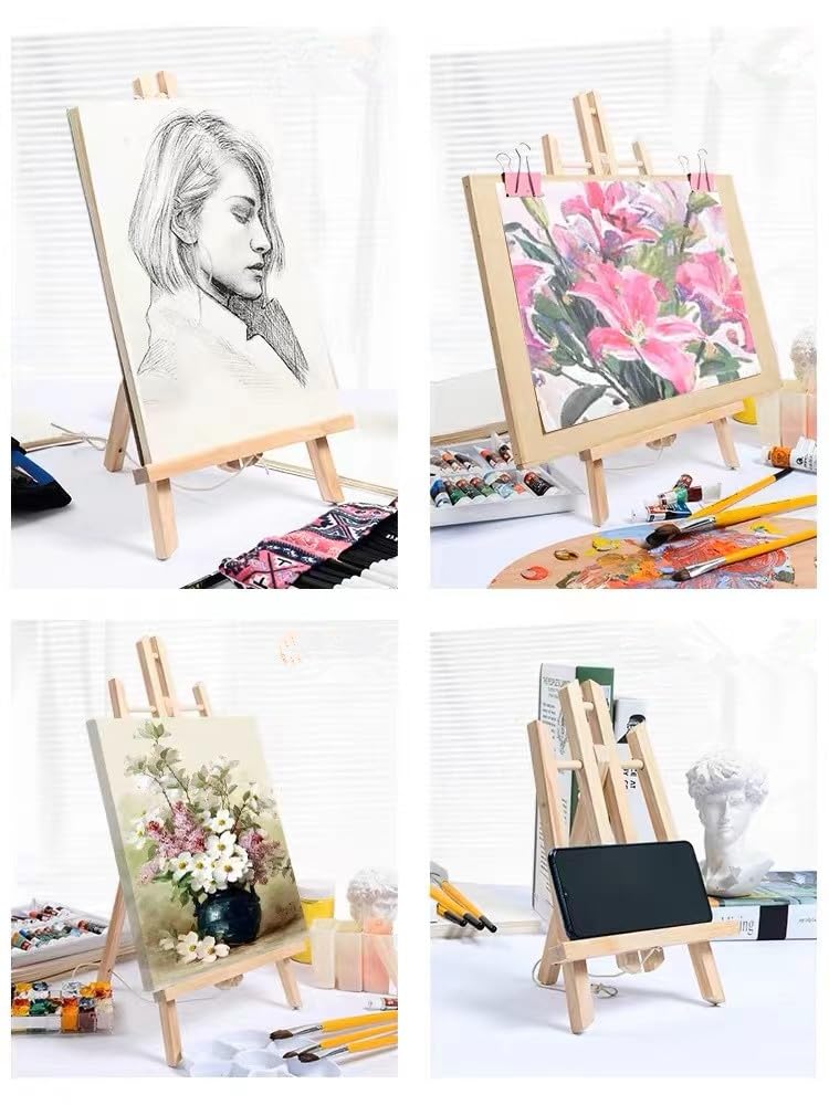 11.8" Wood Easels, Small Tabletop Display Stand, Tripod, Painting Party Easel, Kids Student Tabletop Easels for Painting, Portable Canvas Photo Picture Sign Holder