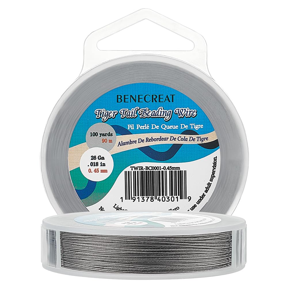 BENECREAT 300-Feet 7-Strand Beading Wire, 0.018inch/ 0.46mm Tiger Tail Bead Stringing Wire for Jewelry Making Threading Necklace Bracelet Crafts