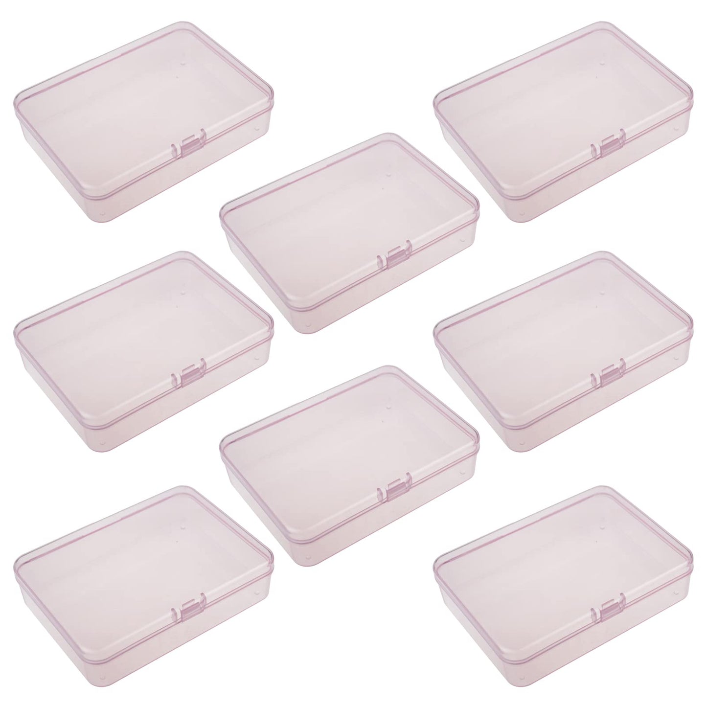 8 Pieces Rectangular Plastic Boxes Empty Storage Organizer Containers with Hinged Lids for Small Items and Other Craft Projects (Pink, 4.5 x 3.3 x 1.1 inch)