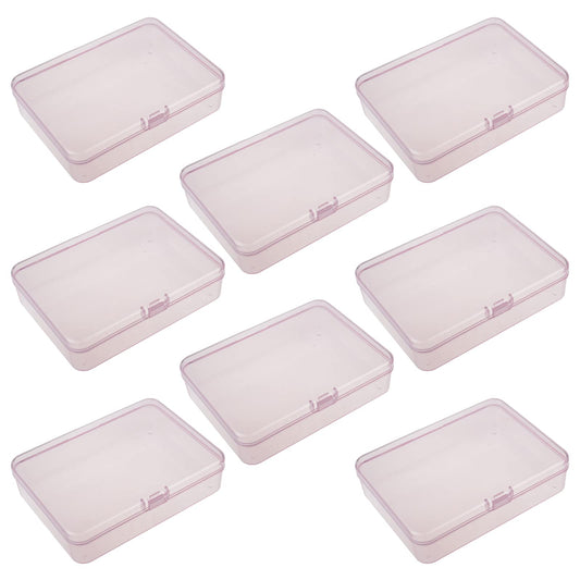 8 Pieces Rectangular Plastic Boxes Empty Storage Organizer Containers with Hinged Lids for Small Items and Other Craft Projects (Pink, 4.5 x 3.3 x 1.1 inch)