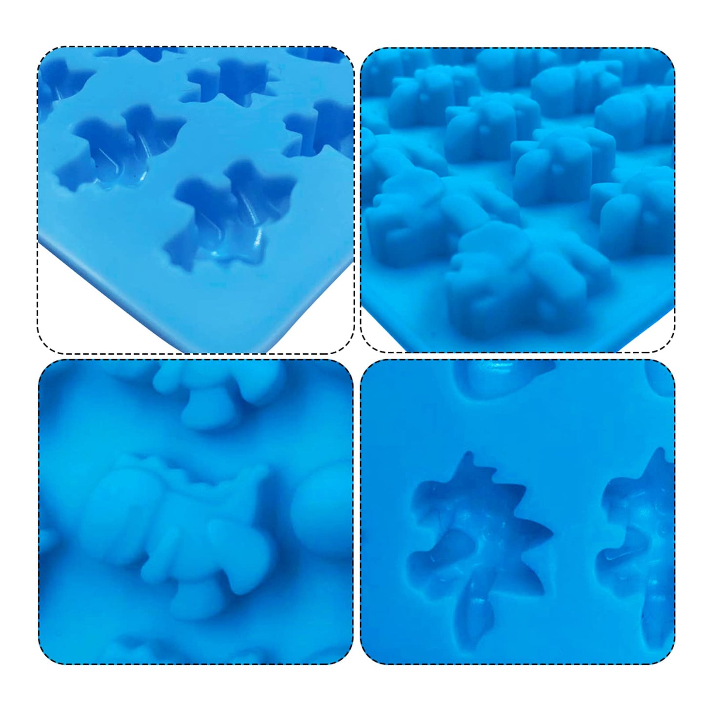 Palksky Mini Dinosaur Silicone Candy molds/Dragon Gummy Bear Mold, Non-Stick Gummie Chocolate Gelatin Tray (4-Pack+4 Droppers) Creates 192 Sweet Snacks Triceratops T-Rex Stegosaurus Brontosaurus