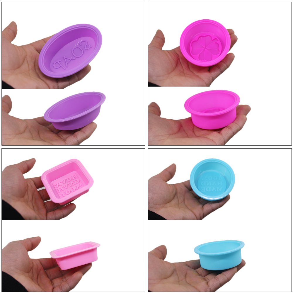 20 Pcs Silicone Soap Making Molds, Square Round Oval Shaped, FineGood Soft Cupcake Muffin Baking Pan for DIY Homemade Craft, Food Grade - Pink, Blue, Rose Red, Purple
