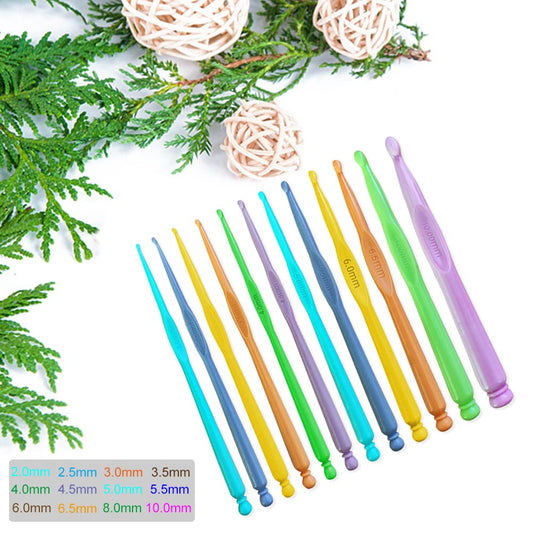 Plastic Crochet Hooks 12 pcs Different Sizes (2.0mm - 10.0mm) Crochet Needles QLRFFLJOY Colorful Crochet Hook Set DIY Yarn Weaving Tools for Scarf Hat Gloves Knitting