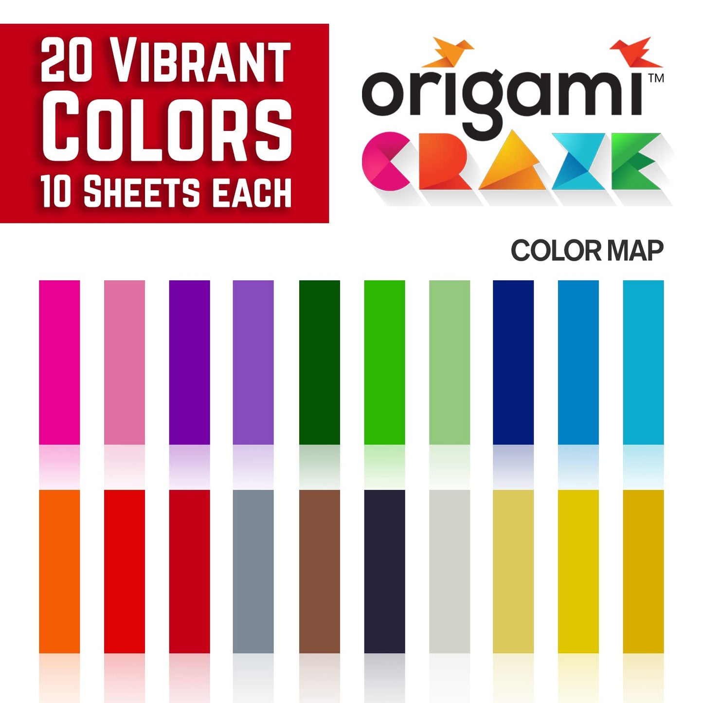 Origami Paper 500 Sheets Premium Quality for Arts and Crafts 6" Square Sheets 20 Vibrant Colours Same Colour on Both Sides 100 Design Ebook Included (See Back of Cover for Download info)