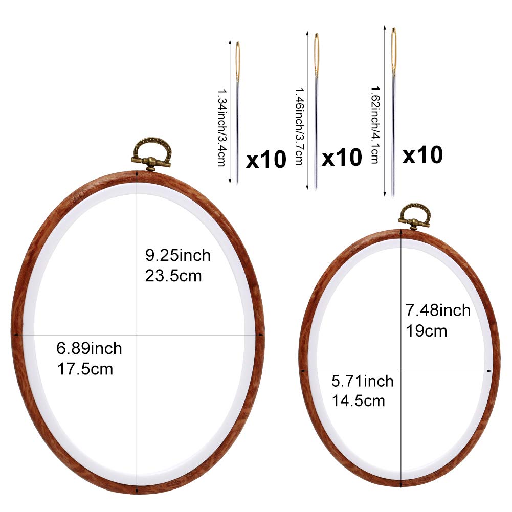 Jupean Embroidery Hoop, 4 Pack Oval Embroidery Hoop, Imitated Wood Display Frame with 30 Pieces Embroidery Needles, Embroidery Frame and Cross Stitch Hoop for Art Craft Sewing and Wall Hanging