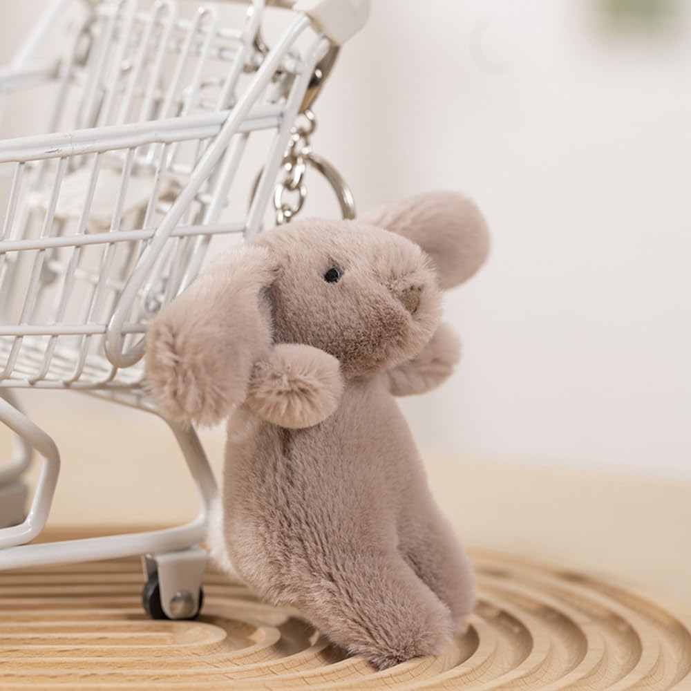 Miokkley Cute Bunny Plush Keychain for Backpack, 3.5" Inch Mini Rabbit Keychain Purse Charm Pendant Gift for Women (Gray Pink)