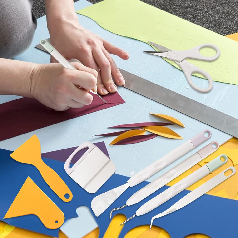 Weeding Tools for Vinyl, FineGood 8 PCS Weeding Tool Set Basic Craft Removal Kits Scissors Scraper Spatula Tweezers for Die Cut Cardstock Scrapbooking