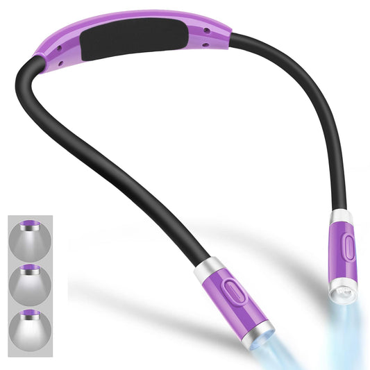 Vekkia Rechargeable LED Neck Reading Light, Book Lights for Reading in Bed, 3 Brightness Levels, Flexible Soft Silicone Arms Comfortable Wear, Long Lasting. Great for Readers, Craft & Knitting