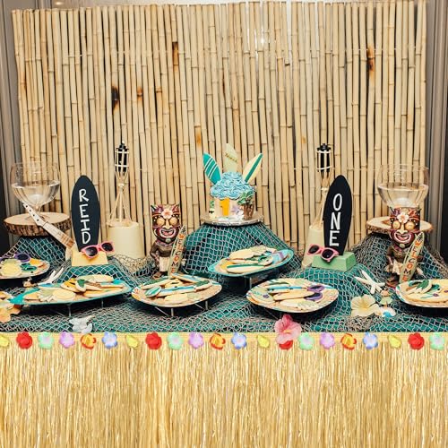 Grass Table Skirt Natural 9 Feet x 29.5 Inch Hawaiian Table Skirt for Tropical Hawaiian Party Decorations Luau Party Costume Party, Straw Yellow