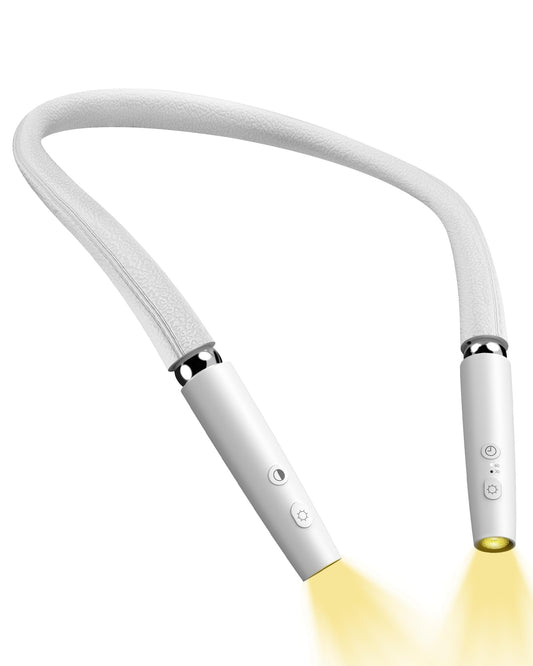 NIVAVA Neck Reading Light, Book Light for Reading in Bed [Steering Shafts Adjustment], Bendable Silicone Arm, Long Lasting LED Rechargeable Knitting Light for Camping, Repair, Crochet & Craft, White