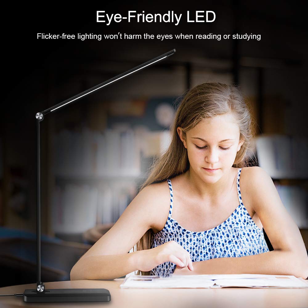 AFROG 8-in-1 LED Desk Lamp with 10W Fast Wireless Charger,USB Charging Port,Desk Lamps for Home Office,5 Color Mode 7 Brightness Desk Light Night Light,40Min Timer, Reading Table Lamp for Bedroom