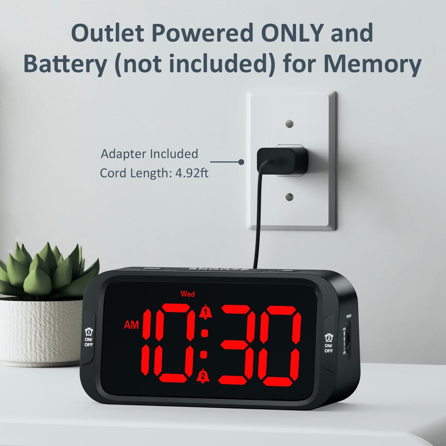 Odokee Digital Dual Alarm Clock for Bedroom, Easy to Set, 0-100% Dimmer, USB Charger, 5 Sounds Adjustable Volume, Weekday/Weekend Mode, Snooze, 12/24Hr, Battery Backup, Compact Clock for Bedside(Red)