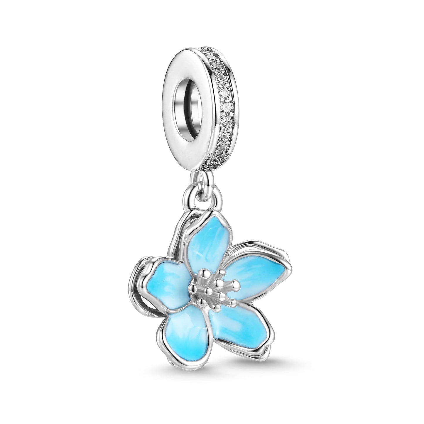 Alstade Blue Cherry Blossom Dangle Charm 925 Sterling Silver Charms fits Bracelets and Necklace Pendant Bead Charms Jewelry Present for Women Family Friends