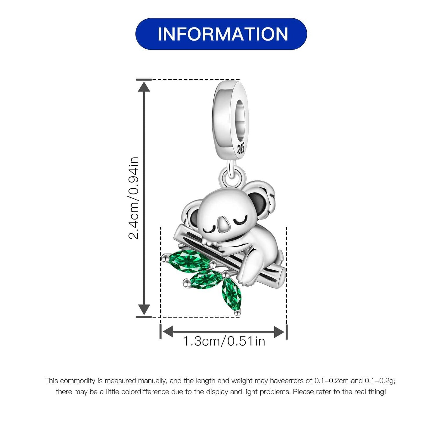 NUJIFFY 925 Sterling Silver Charms Beads for Bracelets Necklaces, Airplane Passport Sister Heart Coffee Music Book Travel Pendant, Pink Color Cute Animal Jewelry Graduation Birth Gifts for Women Men (Koala Charms)