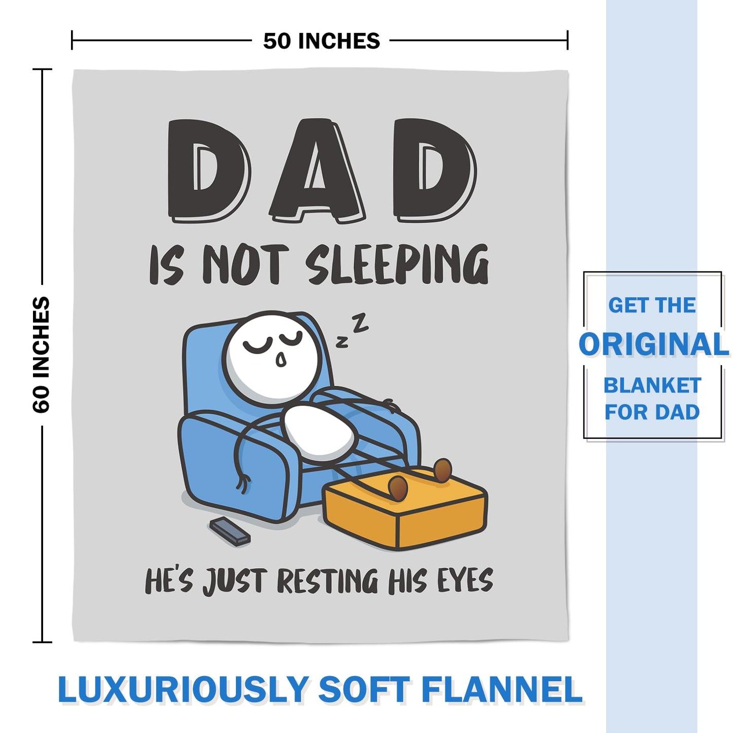 GoMelley Funny Fathers Day Birthday Gift for Dad Husband, Dad is Not Sleeping Blanket, Dads Gifts from Daughter Son, Super Soft Throws Blanket for Couch and Napping, 60" x 50" (Gray)