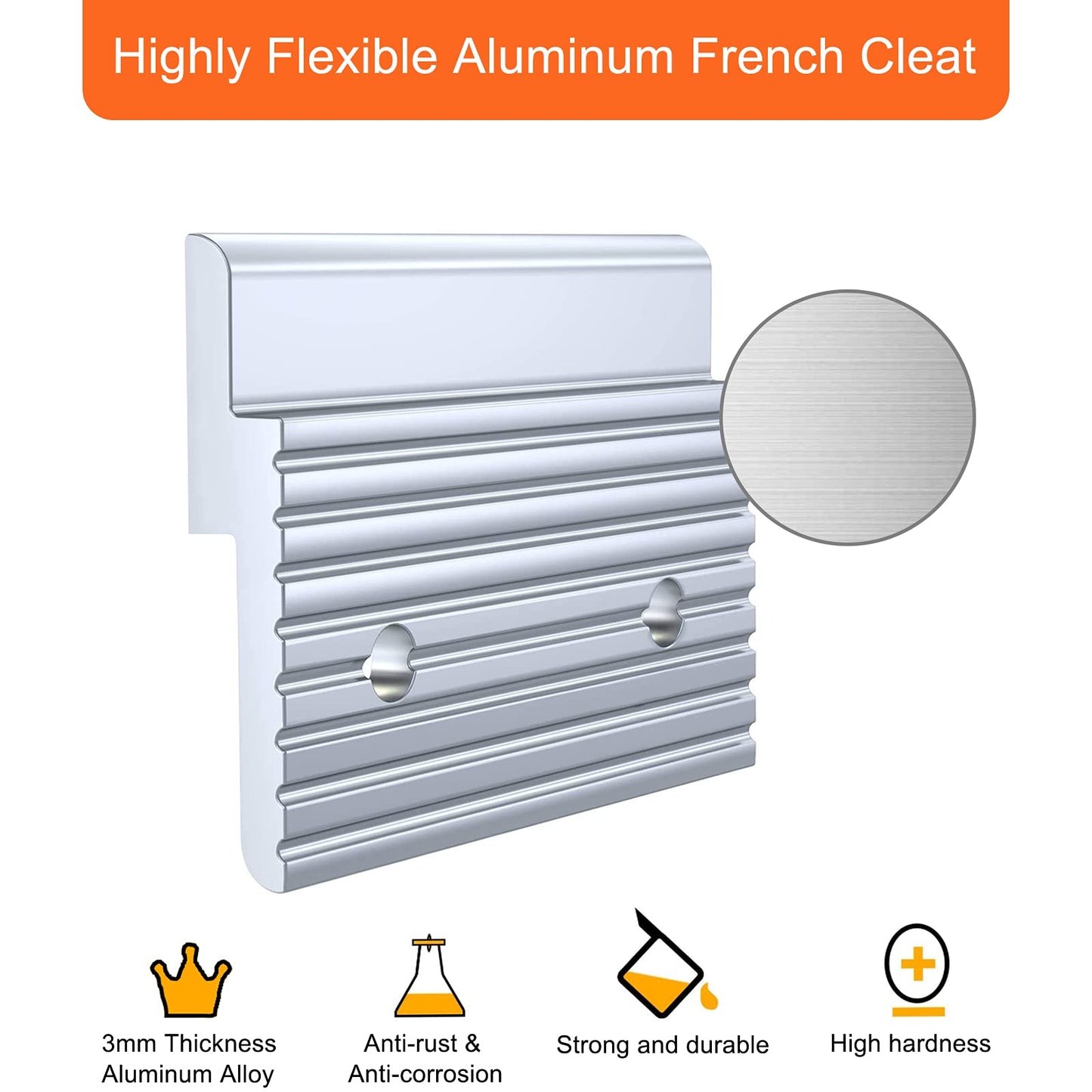 2 inch French Cleat Picture Hanger, Aluminum Mirror Hanging Kit with Hardware, Ideal for Artwork, Whiteboard, Cabinet, Holds 30 lbs. per Pair, 2 Pairs