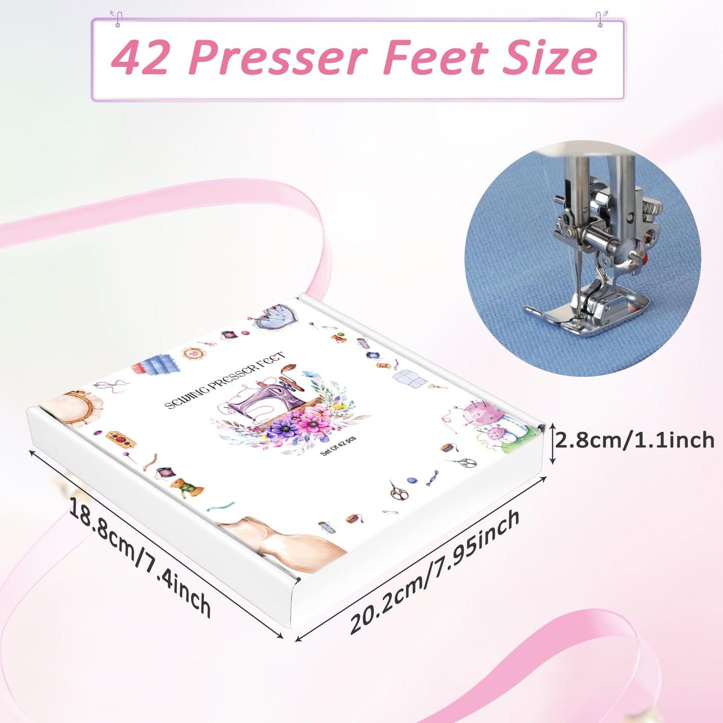 Presser Foot Set 42Pcs, Sewing Machine Presser Feet Kit Accessories with Manual for Brother, Babylock, Singer, Elna, Toyota, New Home, Simplicity, Necchi, Kenmore Low Shank Machines