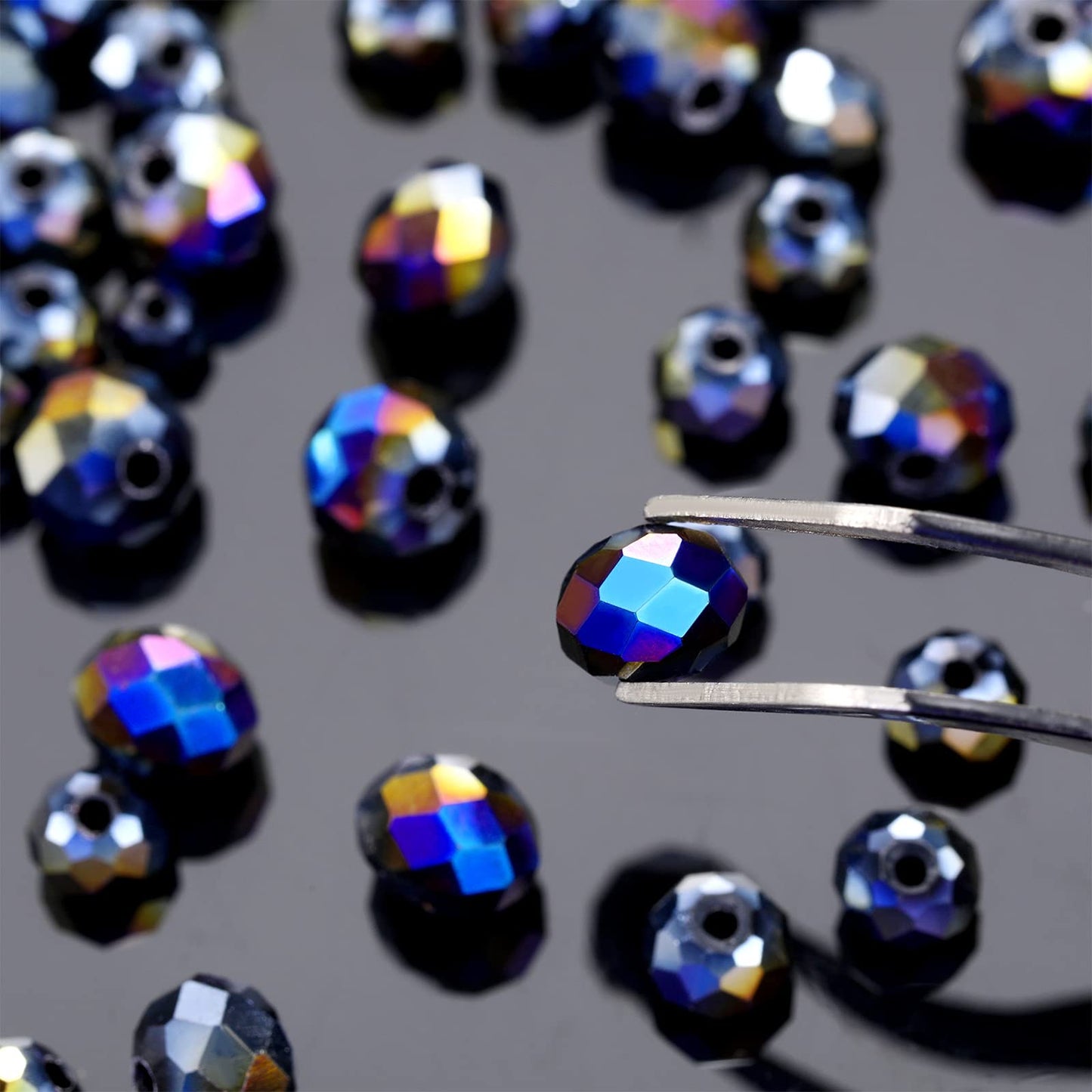 600 Pcs Crystal Glass Beads for Jewelry Making Bulk Faceted Gemstone Rondelle Loose Beads for Bracelet DIY Crafts 8 mm, 6 mm, 4 mm(Black AB Color)