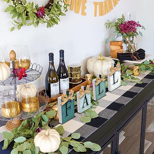 YUJUN 4 PCS Fall Pumpkin Wooden Signs Decoration,Blue Autumn Tiered Tray Pumpkin Tabletop Decor for Thanksgiving Fall Home Kitchen Harvest Party Decor Supplies