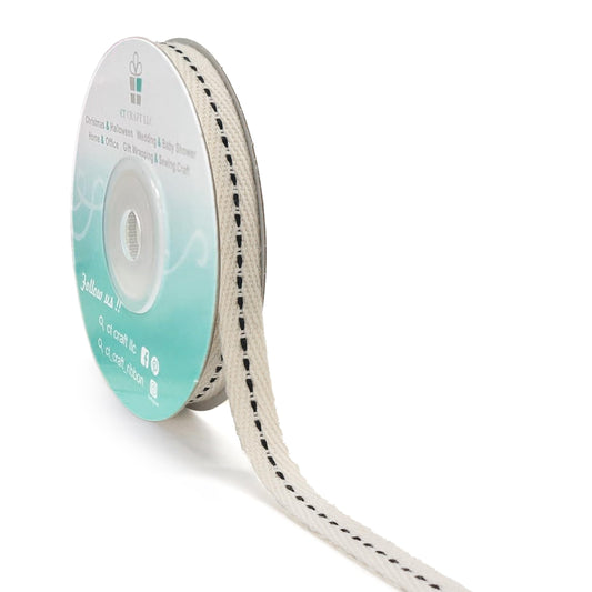 CT CRAFT LLC Ivory Cotton Black Stitched Ribbon 3/8" x 10 Yards for Home Décor Gift Present Wrapping DIY Crafts Birthday Wedding Bouquet Christmas