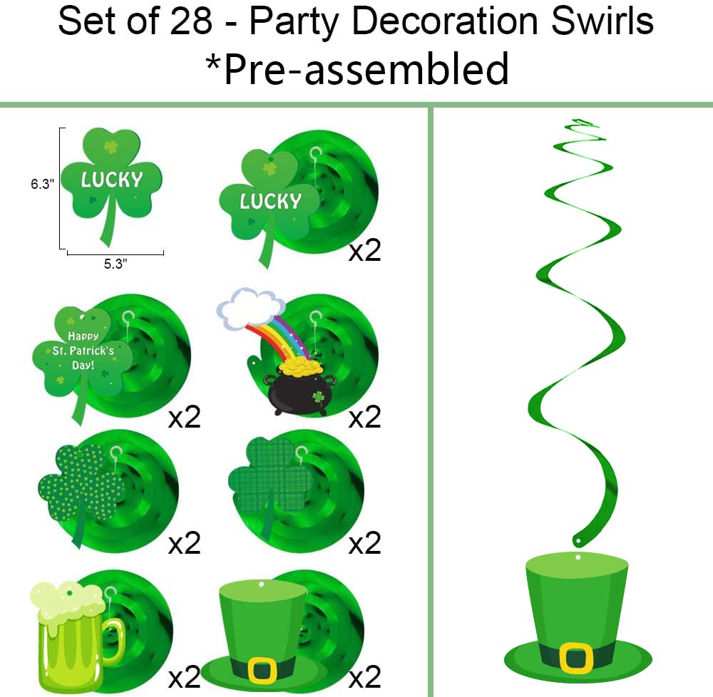 DAZONGE 40ct St. Patrick's Day Decorations Kit, Hanging Swirls, Banner, Shamrock Garlands for St. Patrick's Day Decor, Saint Patrick's Day Party Favor