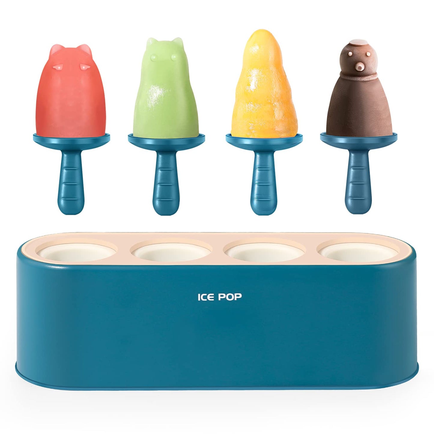 Popsicle Mold Set 4 Pieces Homemade Silicone Popsicle Maker Easy Release Ice Cream Molds Reusable DIY Pop Molds (Blue, WinterWonder Pops)