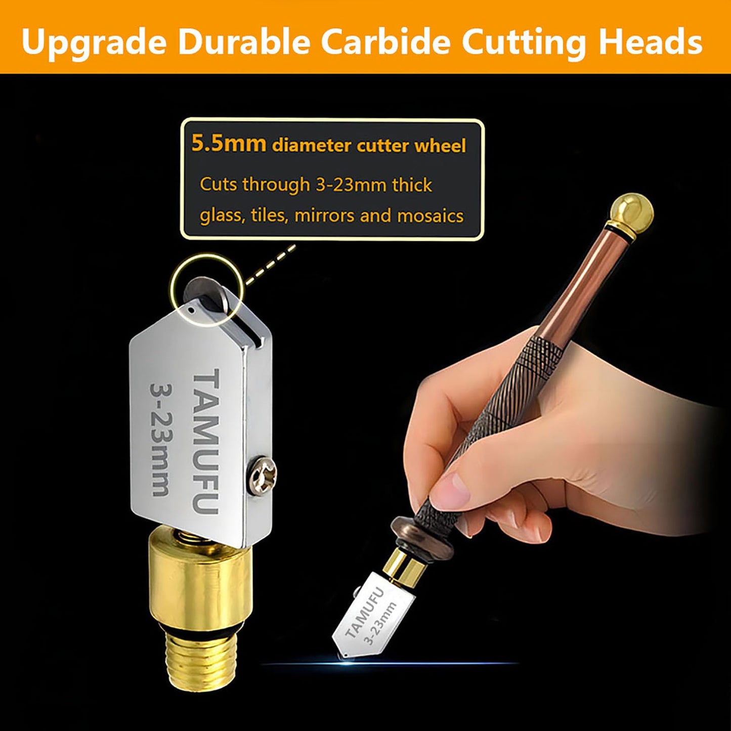 Glass Cutters Tool 3-23mm- Glass Cutting Tool for Thick Glass Tiles Mirrors and Mosaics- Glass Cutting Kit with Professional Carbide Tip and Automatic Oil System
