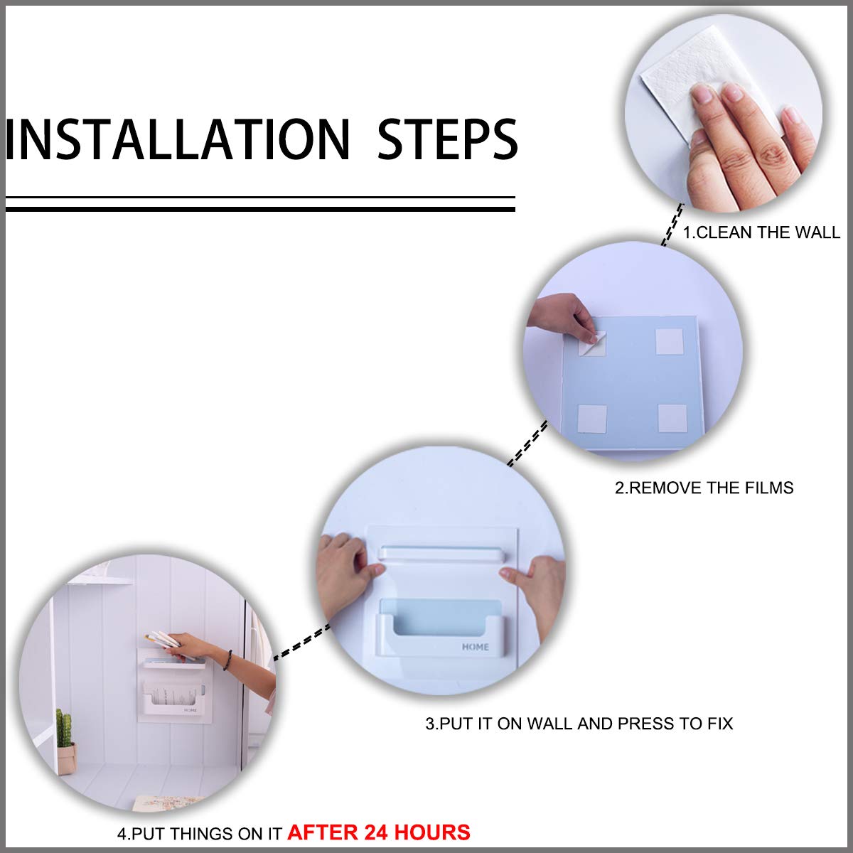 Bedside Shelf - Stick On Wall Mounted Bed Room,Dorm,Office Adhesive Floating Accessories Caddy Organizer/Holder for Phone,Glasses,Remote Control,Keys,Pens - Plastic Material- White