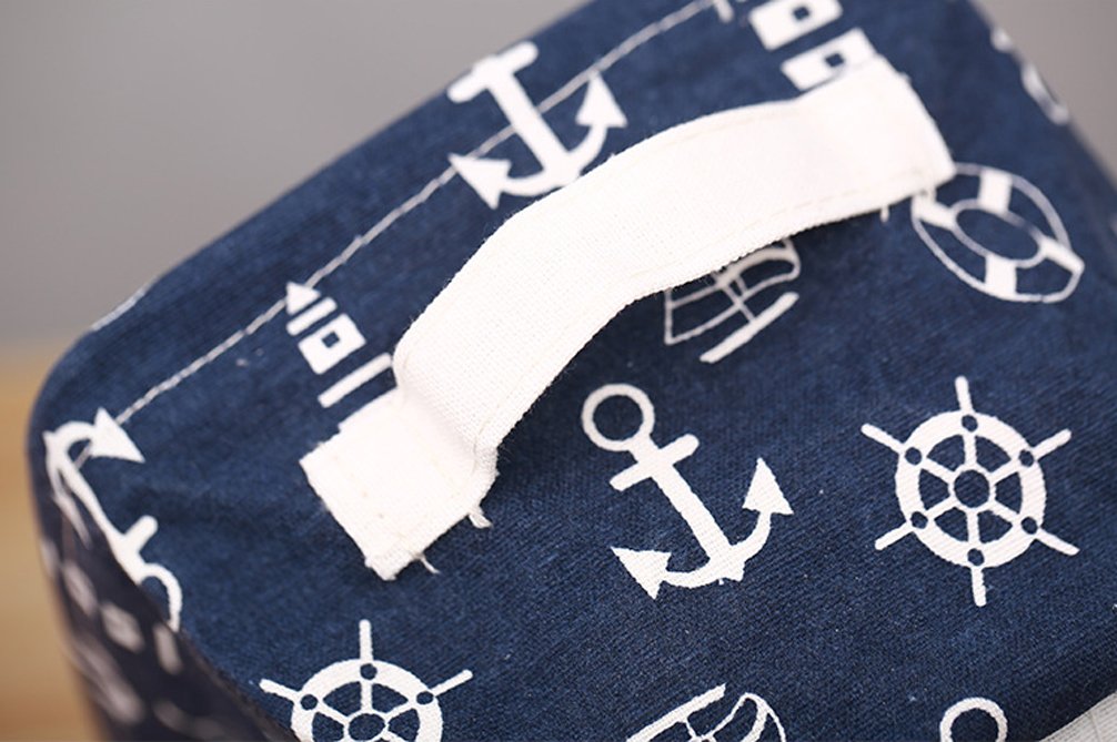Lannu Nautical Fabric Storage Baskets Bins Cloth Collapsible Organizers Box Beach Anchor Nursery Toys Basket Shelves & Desks Pack 3