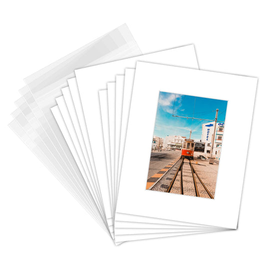 Golden State Art, Pack of 10 White Pre-Cut 8x10 Picture Mat Bevel Cut 4.5x6.5 Opening for 5x7 Photo with White Core Matte Sets Includes 10 High Premier Acid Free Mats & 10 Backing Board & 10 Clear Bag