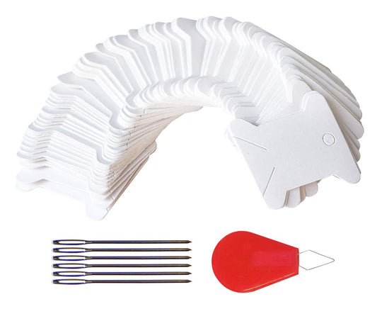 160 Pcs Paper Floss Bobbins for Embroidery Floss Organizer, Cross-Stitch Bobbins Card Thread Holder,Wrap and Store Floss,Craft DIY Sewing Storage,with free set of 6 needles and 1 threader（WHITE)