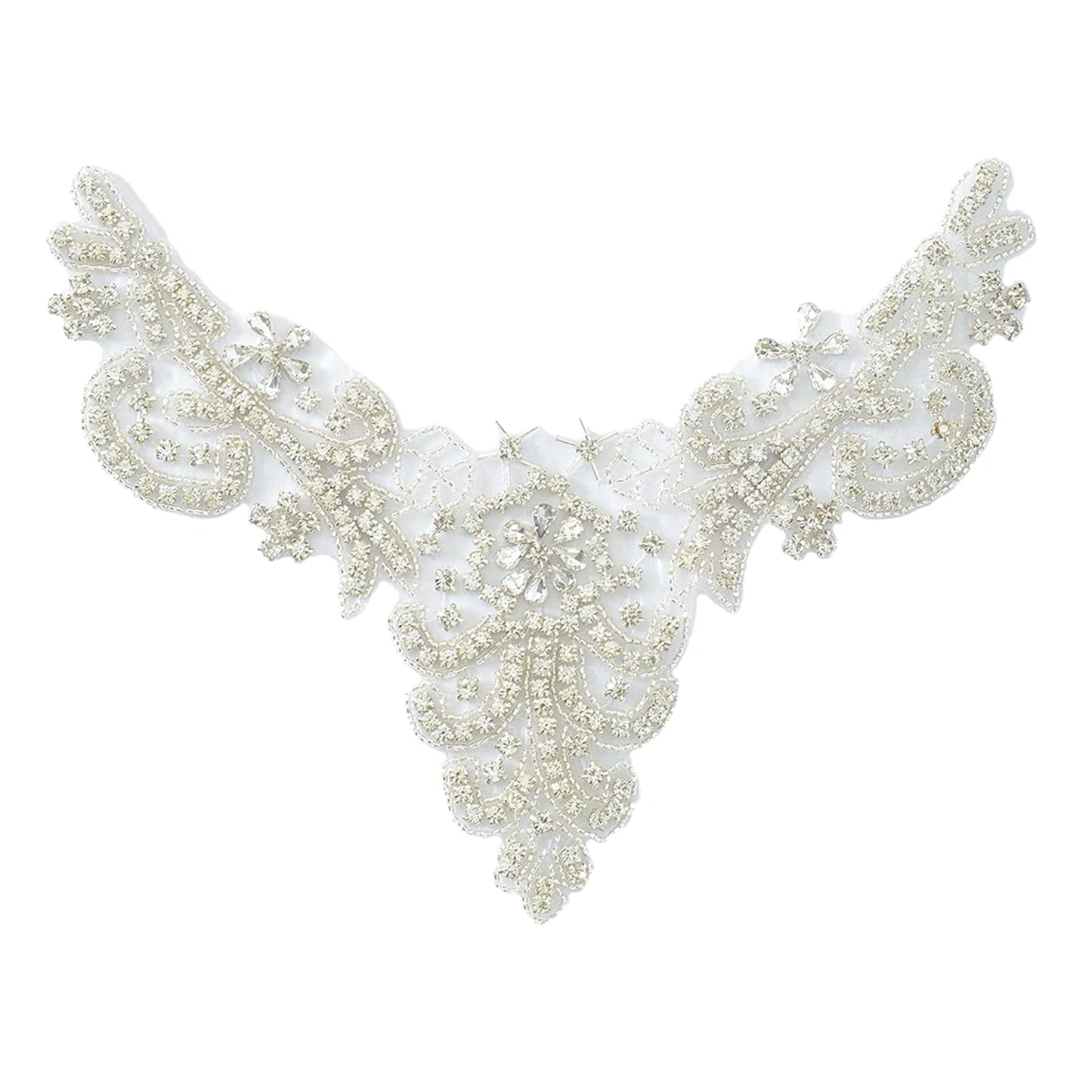 ShiDianYi Diamante Sweet Heart Rhinestone Bridal Sash Applique, Pearl Beaded Wedding Applique
