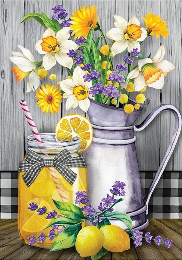 5D DIY Diamond Painting Kits for Adults Kids Lemon Flower Full Drill Embroidery Cross Stitch Crystal Rhinestone Paintings Pictures Arts Wall Decor Painting Dots Kits 15.7X11.8 in