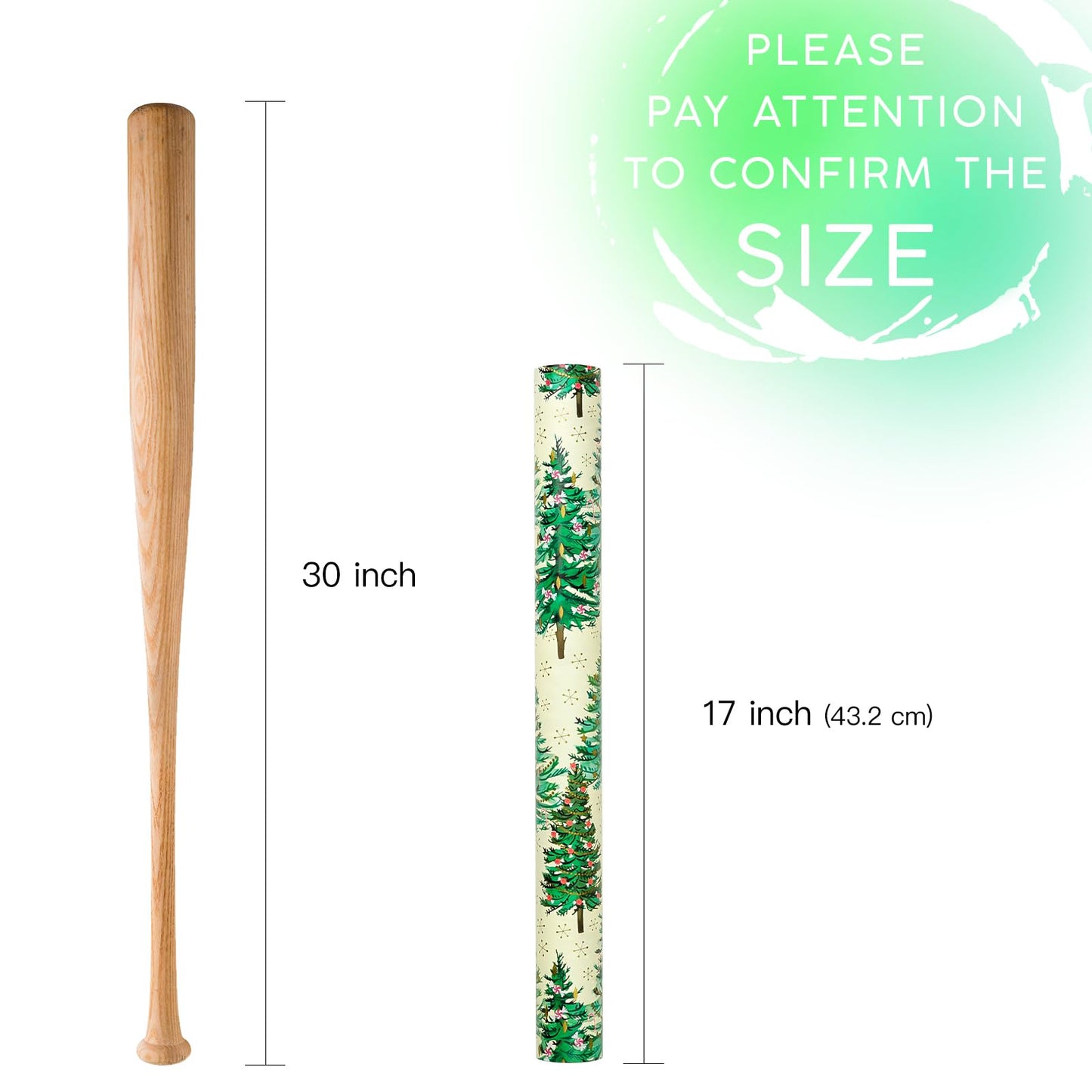 Christmas Wrapping Paper - Mini Roll - 17 Inch x 33 Feet - Gold Print Christmas Tree Wrapping Paper for Xmas Holiday, Party Celebration