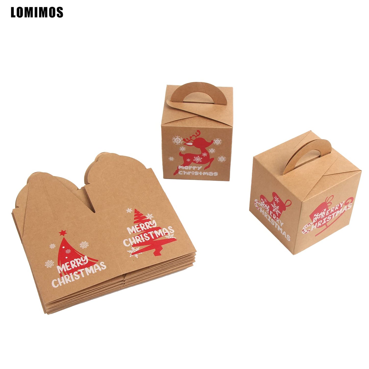 LOMIMOS 24PCS Christmas Bakery Boxes,Mini Kraft Cardboard Boxes for Cupcakes Cookies Brownies Donuts Dessert Gift-Giving Packaging
