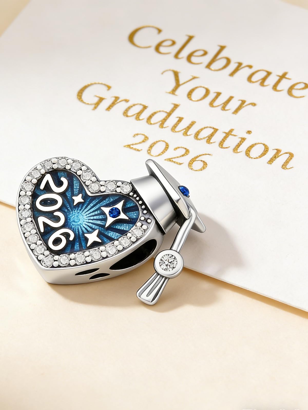 KEQ 2026 Graduation Cap Charms for Pandora Bracelets Necklace 925 Sterling Silver Bead for Daughter Granddaughter Graduation Pedant with 5A Cubic BBF Christmas Gift (Blue)