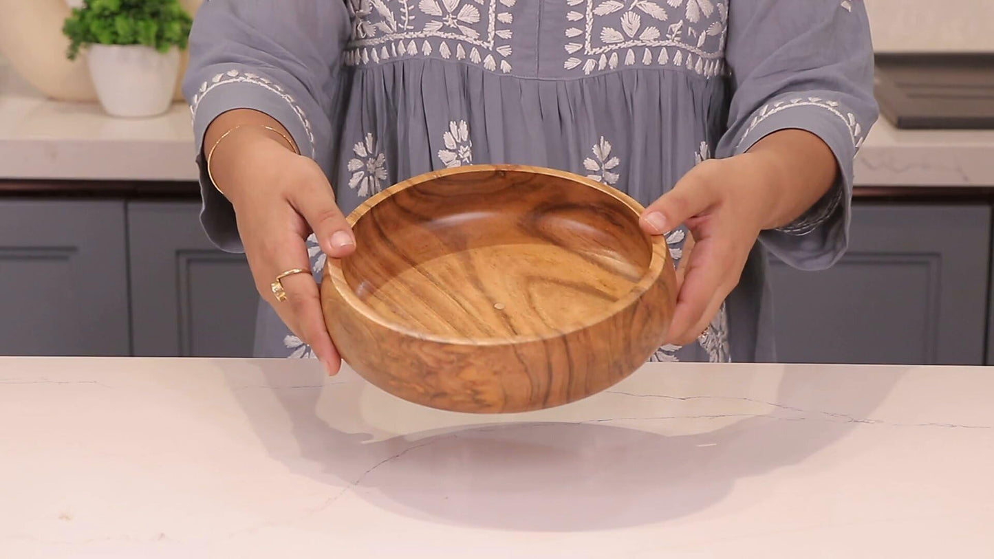 Set of 4 acacia wood bowls 8 x 2 inches (25 oz) with Food safe wood coating | Jointless plates type wood bowl for food | Wooden salad bowls set