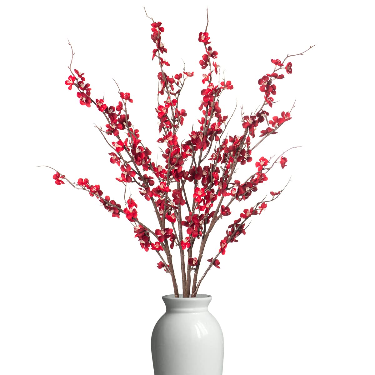 Ammyoo 4Pcs Cherry Blossom Branches Artificial Flowers for Spring Summer Indoor Decoration,Faux Long Stem Artificial Flowers for Wedding Home Office Bedroom Party Table Centerpieces Decor(Red)