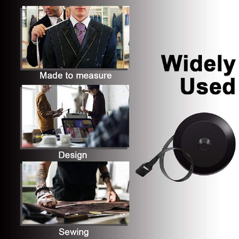 GDMINLO Soft Tape Measure Retractable Measuring for Body Fabric Sewing Tailor Cloth Knitting Craft Weight Loss Measurements Retractable Black Double Scales Rulers 1 Pack