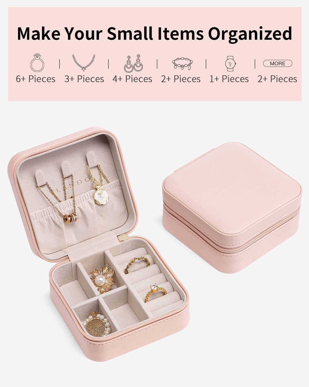 Travel Jewelry Case - Mothers Day Gifts for Her - Small Jewelry Travel Organizer Box Travel Essentials Gift for Teen Girl Women - Pink