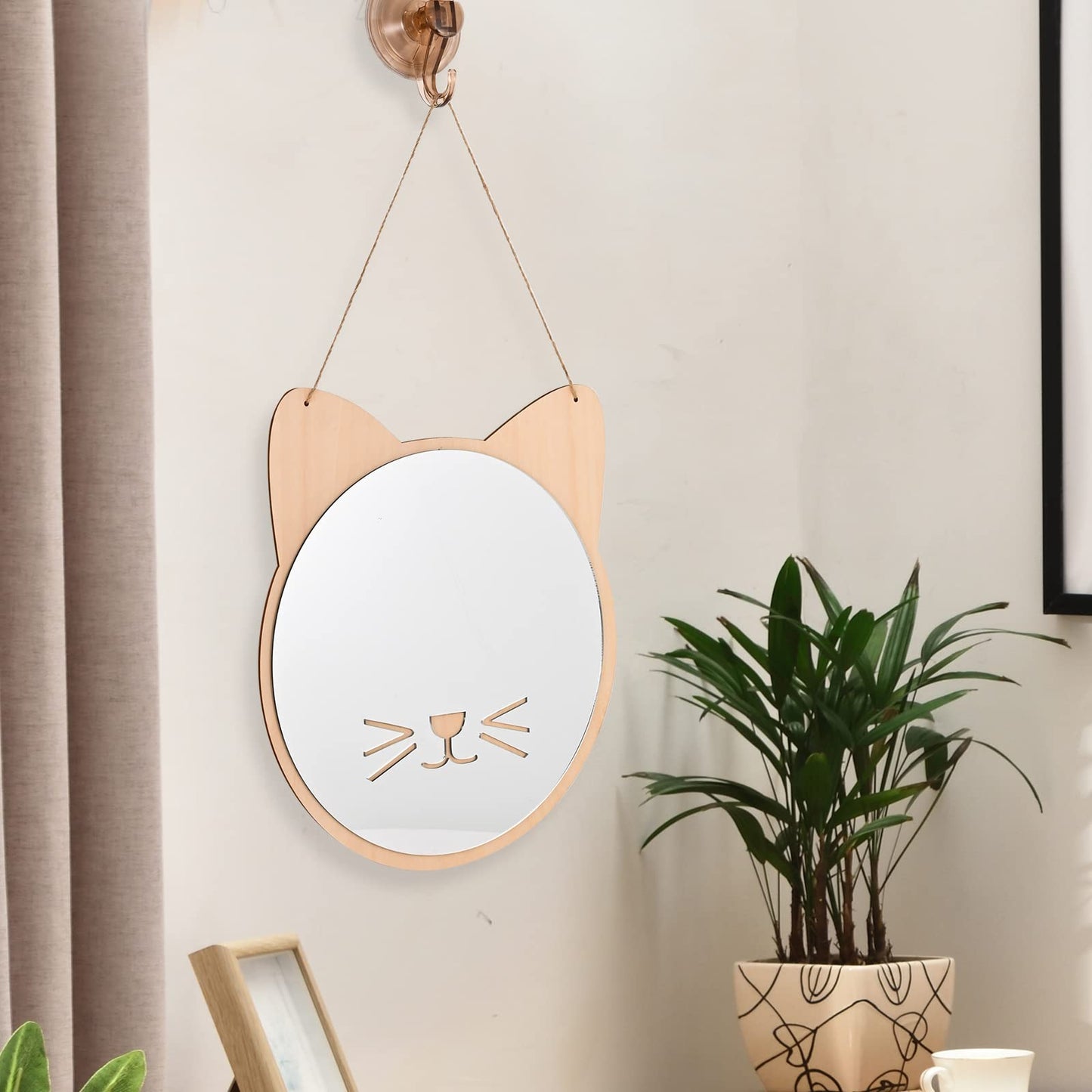 iCAGY Plastic Kids Mirror for Wall - Kids Safety, Hanging, Acrylic, Non-Glass and Unbreakable - Cat Decoration Mirror for Kid's Playroom 11"