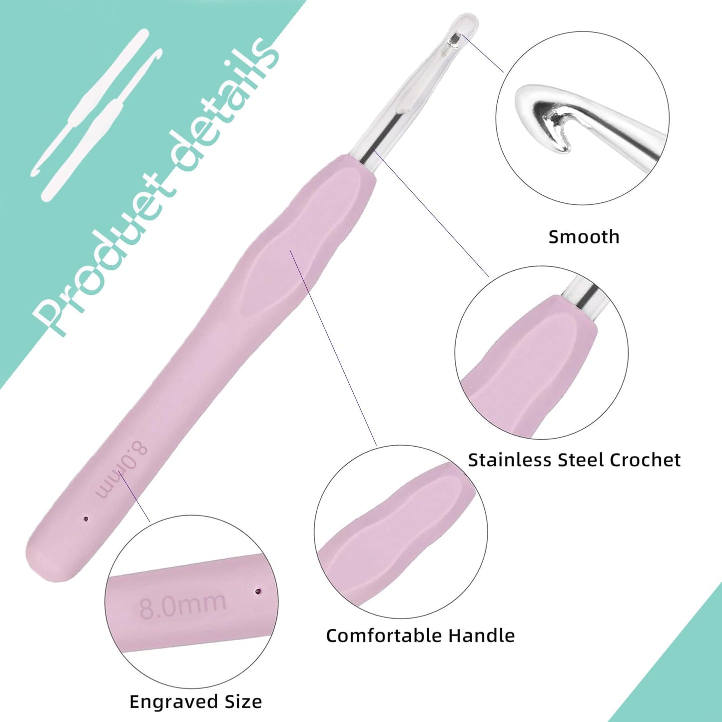 Buylorco Crochet Hooks 11 Size Crochet Hook Set with Soft Handle and Case Crochet Needle Kit for Beginners Knitting Needle Kit Yarn Crochet Kit 2mm(B) to 8mm(L)